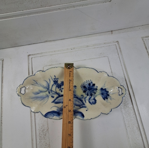Vintage Blue and Off White Floral Elongated Plate - Picture 3 of 7